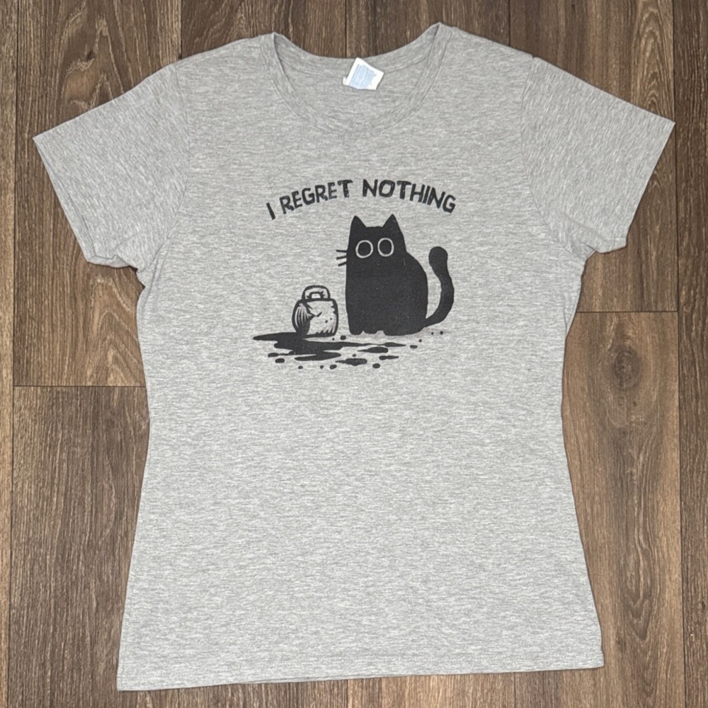 Port and Company Gray Cat Tee with Black Print Women’s Size Medium